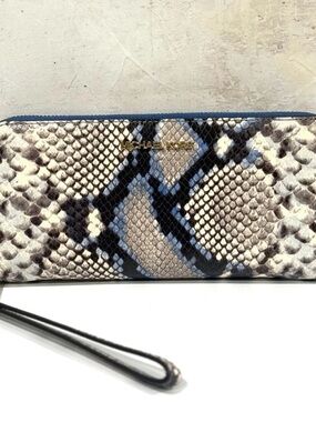 Michael Kors Python Embossed Leather Wallet Wristlet Blue Grey NEW with TAGS